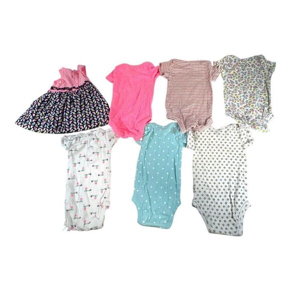 7-Piece Carters & Just One You Newborn Baby Girl Bodysuit Dress Set Baby Shower - Picture 2 of 4